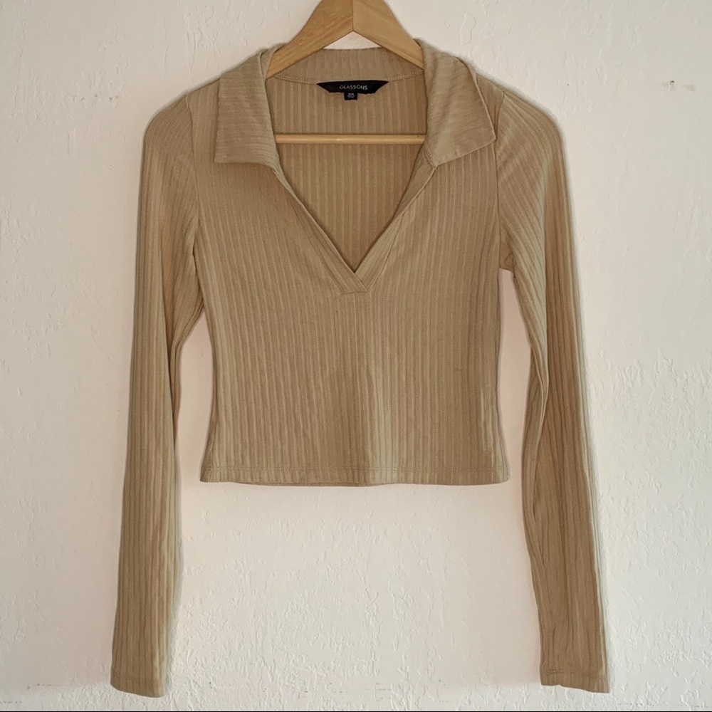 SOLD: Glassons Long Sleeve Ribbed Polo Top - Picture 2 of 4